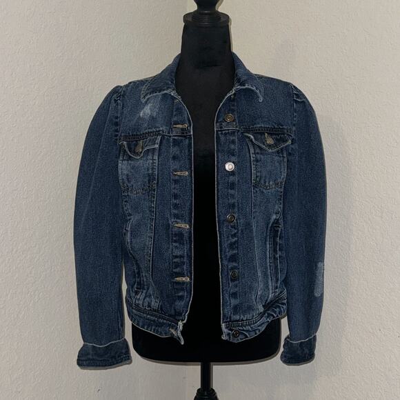 Elan Jackets & Blazers - Elan Denim Jacket Women's Medium Blue Piper Puff Sleeve Long Sleeve Button Front